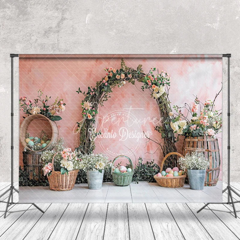 Aperturee - Pink Wall Flower Arch Easter Egg Photography Backdrop