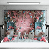 Aperturee - Pink Wall Flowers Love Hearts Valentine Backdrop