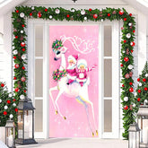 Aperturee - Pink White Elk Santa Claus Christmas Door Cover