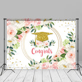 Aperturee - Pink White Floral Glitter Congrats Photo Backdrop