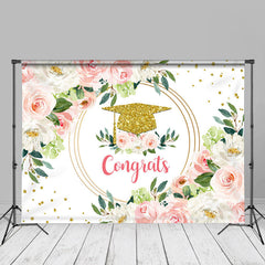 Aperturee - Pink White Floral Glitter Congrats Photo Backdrop