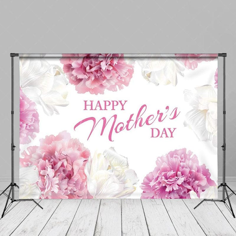 Aperturee - Pink White Floral Simple Happy Mothers Day Backdrop