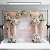 Aperturee - Pink White Retro Wall Arch Floral Wedding Backdrop