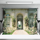 Aperturee - Pink White Roses Retro Architecture Spring Backdrop