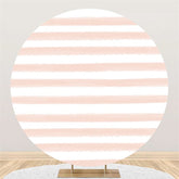 Aperturee Pink White Stripe Round Birthday Backdrop For Party