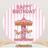 Aperturee - Pink White Stripes Circus Round Birthday Backdrop