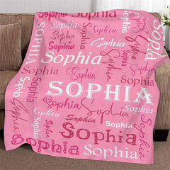 Aperturee - Pink White Text Typeface Personalized Name Blanket