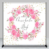 Aperturee - Pink Wreath White Custom Name Wedding Backdrop