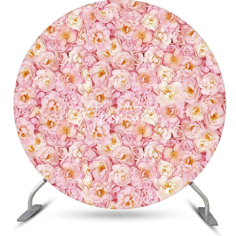 Aperturee - Pink Yellow Floral Petals Round Wedding Backdrop
