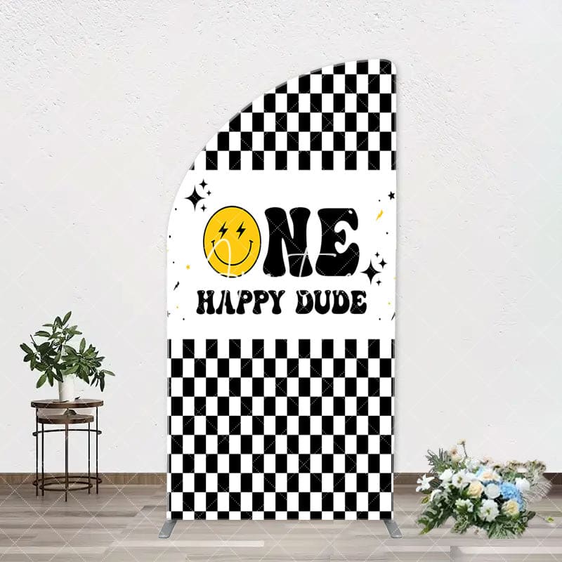 Aperturee - Plaid Happy Dude One Arch Backdrop For 1st Birthday