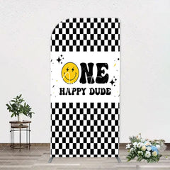 Aperturee - Plaid Happy Dude One Arch Backdrop For 1st Birthday
