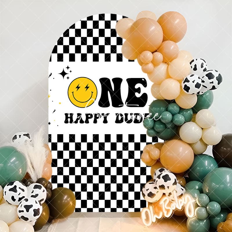 Aperturee - Plaid Happy Dude One Arch Backdrop For 1st Birthday