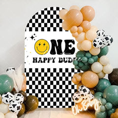 Aperturee - Plaid Happy Dude One Arch Backdrop For 1st Birthday