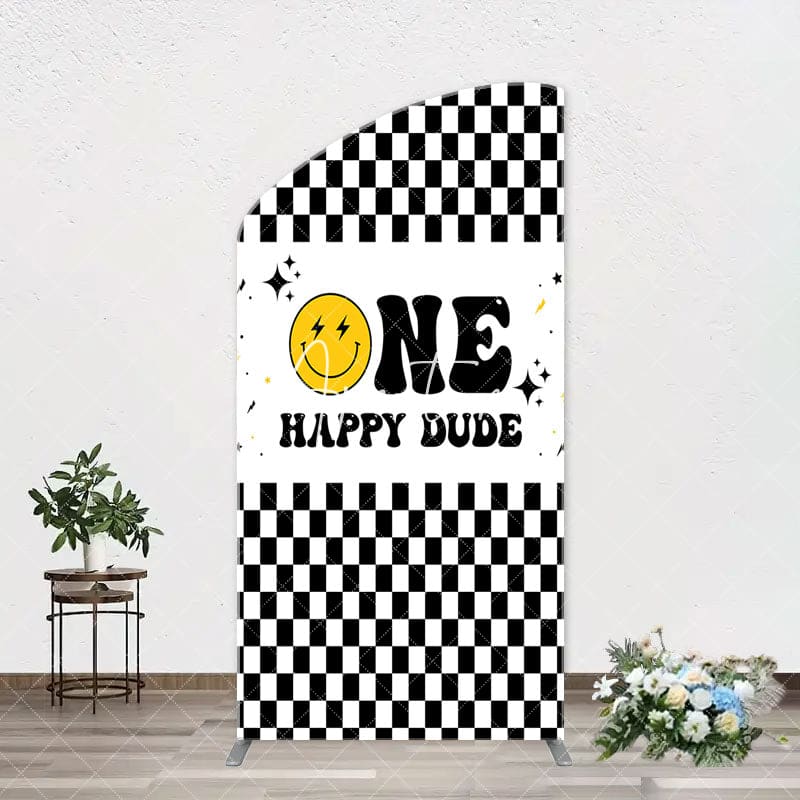 Aperturee - Plaid Happy Dude One Arch Backdrop For 1st Birthday