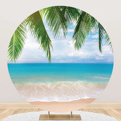 Aperturee - Plant Leaf Sandy Hawaii Beach Round Birthday Backdrop
