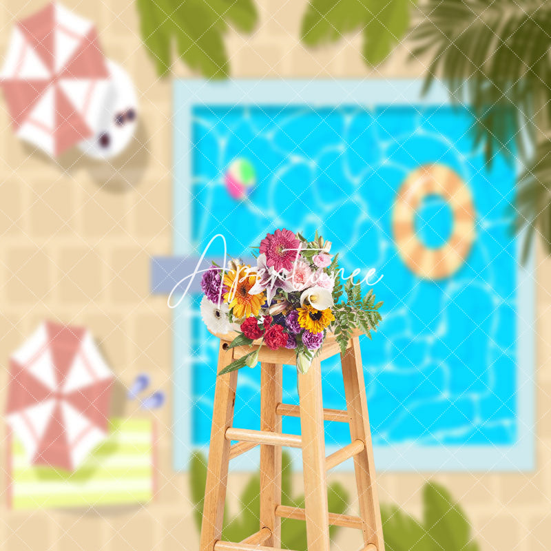 Aperturee - Plant Leaves Swimming Pool Summer Photo Backdrop