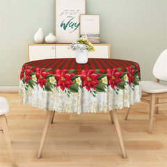 Aperturee - Poinsettia Green Red Plaid Christmas Tablecloth