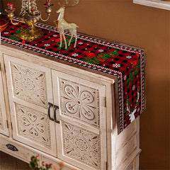 Aperturee - Poinsettia Red Buffalo Check Christmas Table Runner