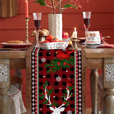 Aperturee - Poinsettia Red Buffalo Check Christmas Table Runner
