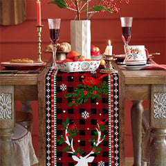 Aperturee - Poinsettia Red Buffalo Check Christmas Table Runner