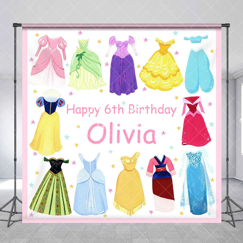 Aperturee - Princess Dress Custom Name 6th Birthday Backdrop