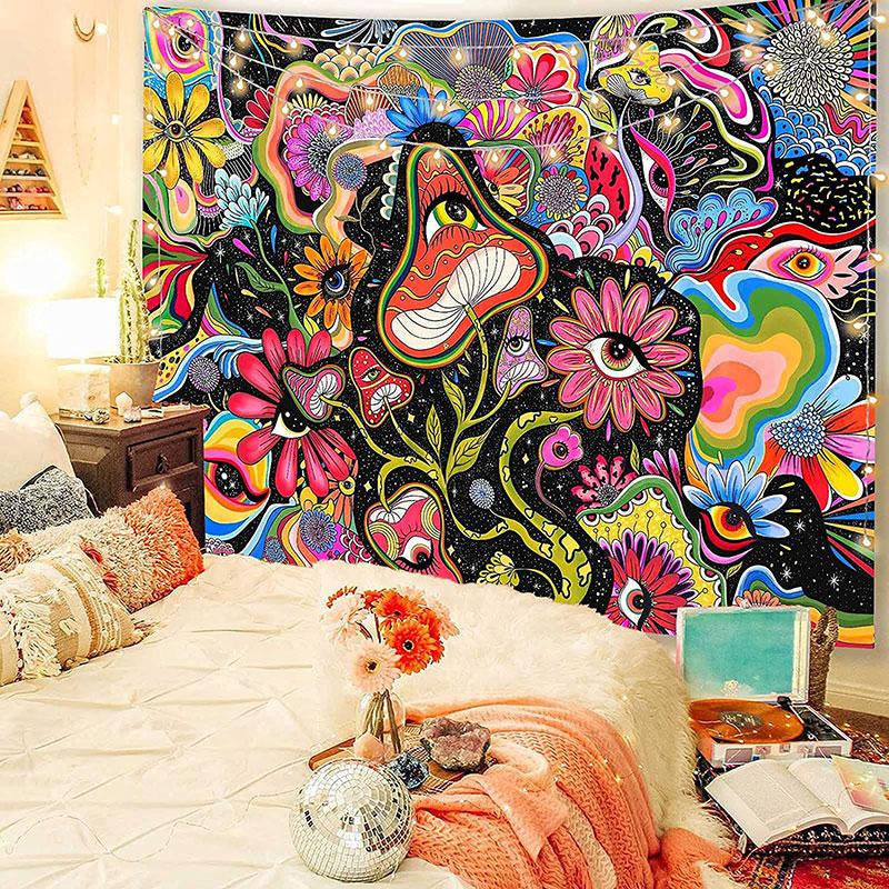 Aperturee Psychedelic Flower Eyes Abstract Cartoon Wall Tapestry