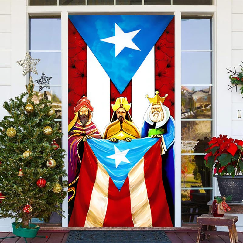 Aperturee - Puerto Rico Flag Kings Merry Christmas Door Cover