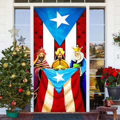 Aperturee - Puerto Rico Flag Kings Merry Christmas Door Cover
