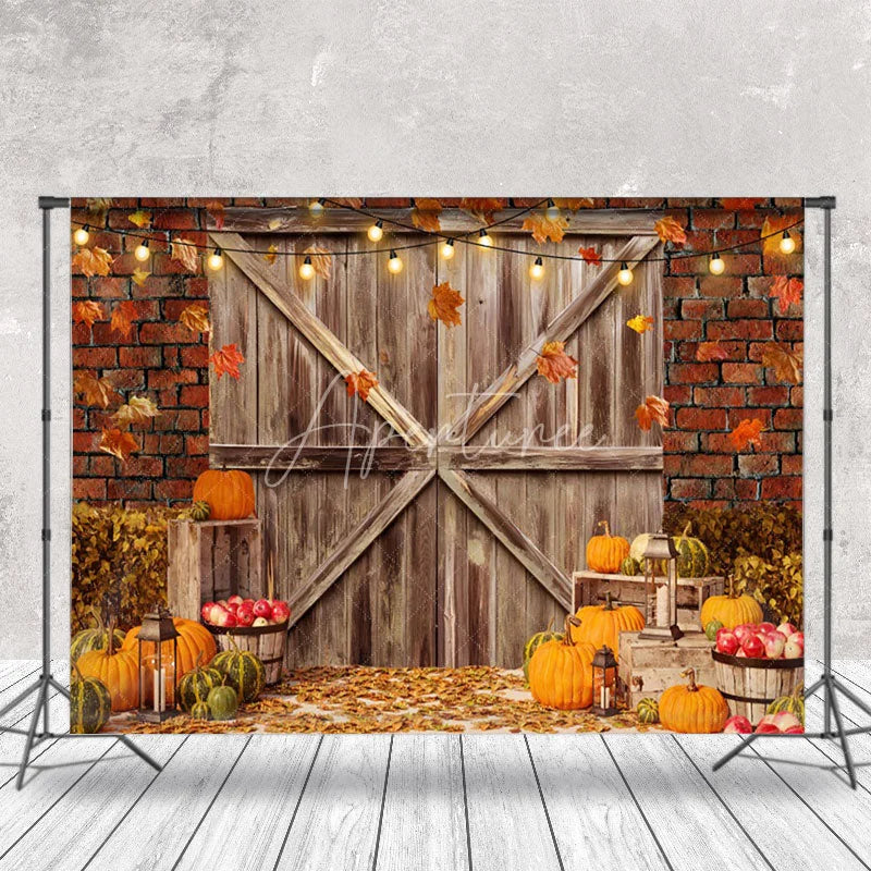 Aperturee - Pumpkin Apple Barn Door Autumn Harvest Photo Backdrop