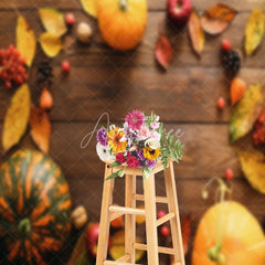 Aperturee - Pumpkin Apple Wood Board Fall Photography Backdrop