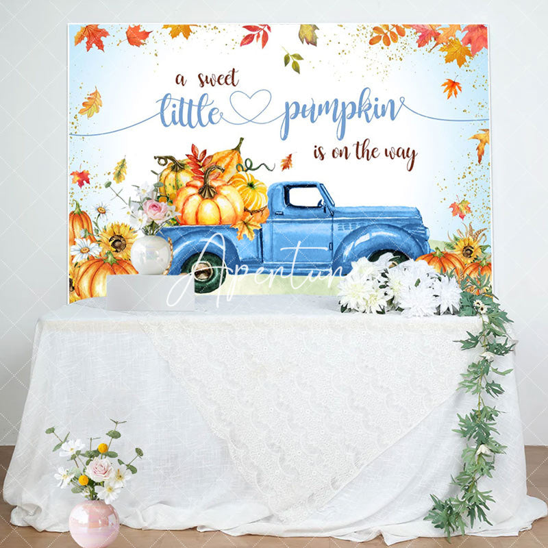 Aperturee - Pumpkin Blue Truck Baby Shower Party Backdrop