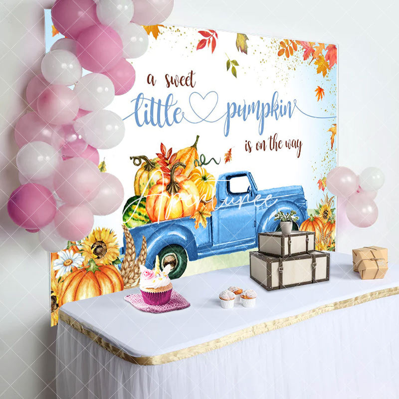 Aperturee - Pumpkin Blue Truck Baby Shower Party Backdrop