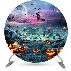 Aperturee - Pumpkin Cemetery Witch Moon Night Halloween Backdrop