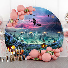 Aperturee - Pumpkin Cemetery Witch Moon Night Halloween Backdrop