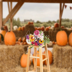 Aperturee - Pumpkin Haystack Outdoor Harvest Autumn Backdrop
