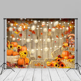 Aperturee - Pumpkin Haystacks Wood Wall Bulbs Autumn Backdrop