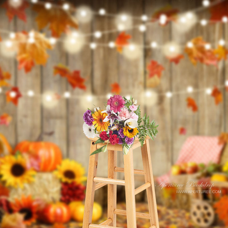 Aperturee - Pumpkin Maples Corn Apple Wood Wall Autumn Backdrop