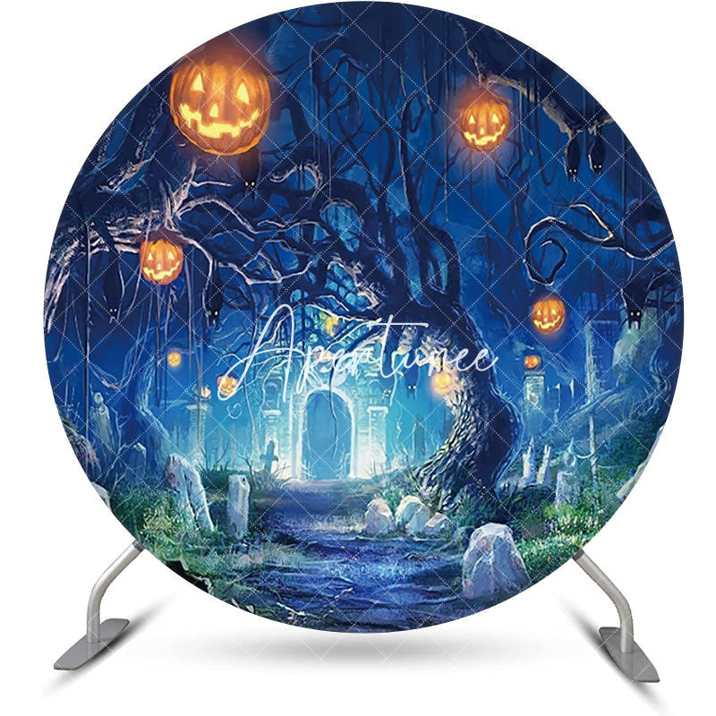 Aperturee - Pumpkin Trunk Forest Grave Halloween Party Backdrop