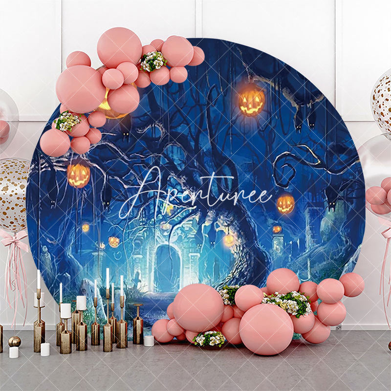 Aperturee - Pumpkin Trunk Forest Grave Halloween Party Backdrop