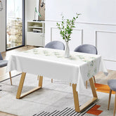 Aperturee - Pure White Elegant Spring Leaves Rectangle Tablecloth