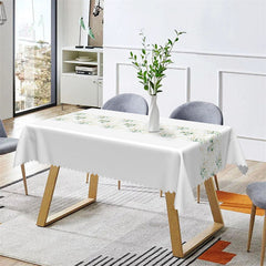 Aperturee - Pure White Elegant Spring Leaves Rectangle Tablecloth