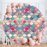 Aperturee - Purple And Blue Round Mermaid Birthday Party Backdrop