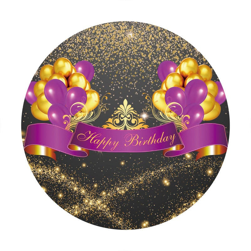Aperturee - Purple And Gold Ballon Round Birthday Backdrop