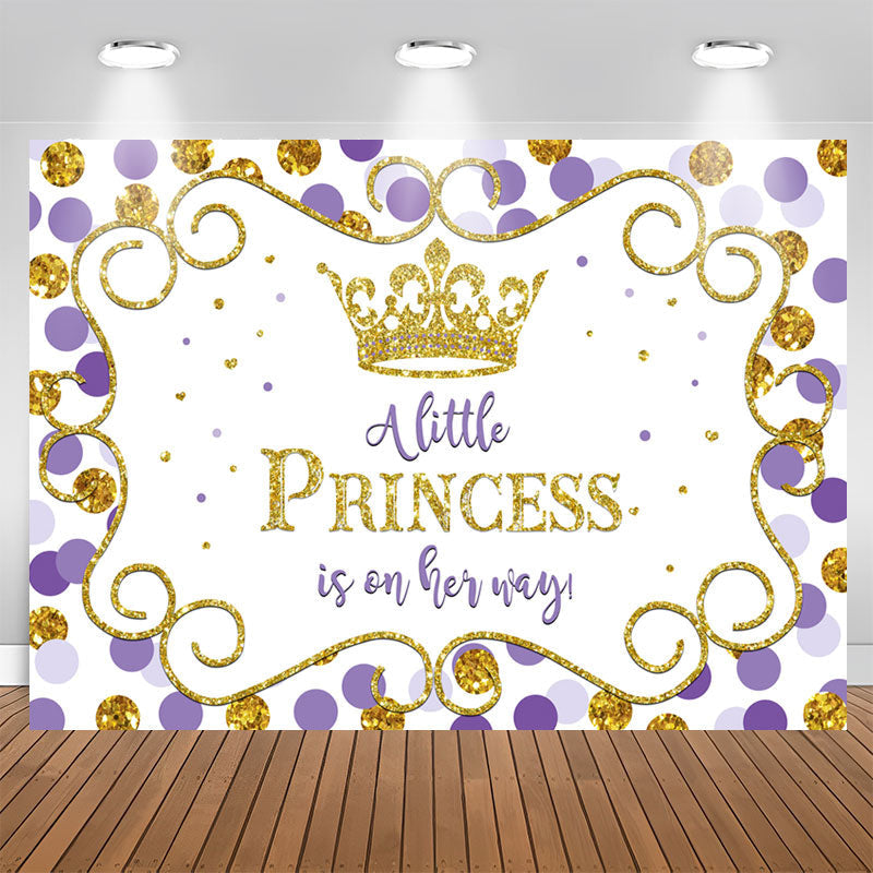 Aperturee - Purple and Golden Crown Princess Baby Shower Backdrop