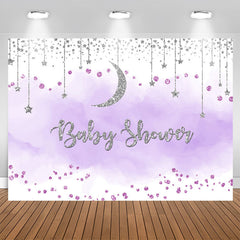 Aperturee - Purple And Silver Glitter Moon Baby Shower Backdrop