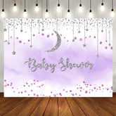 Aperturee - Purple And Silver Glitter Moon Baby Shower Backdrop