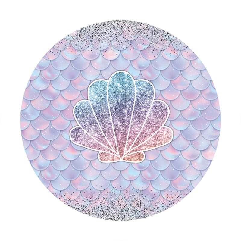 Aperturee - Purple And Sliver Glitter Shell Round Birthday Backdrop