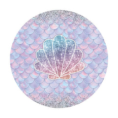 Aperturee - Purple And Sliver Glitter Shell Round Birthday Backdrop