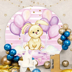 Aperturee - Purple Ballon And Rabbit Round Baby Shower Backdrop