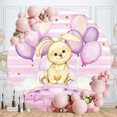 Aperturee - Purple Ballon And Rabbit Round Baby Shower Backdrop